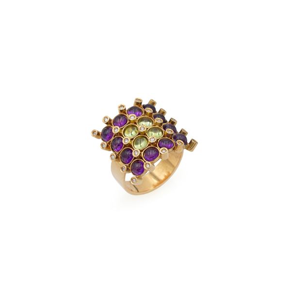 18kt yellow gold amethyst and peridot ring  - Auction Fine Jewels Watches and Fashion Vintage - Colasanti Casa d'Aste