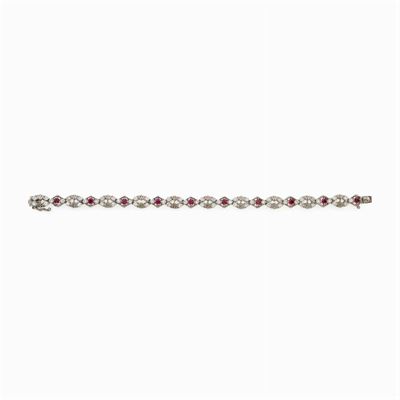 Bracciale in Oro Bianco 14kt Rubini e Diamanti