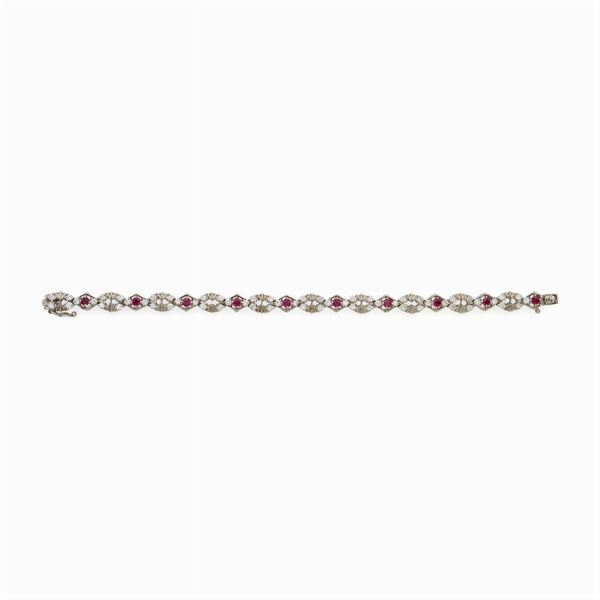 14kt white gold rubies and diamonds bracelet