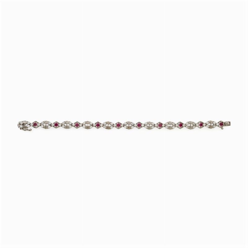 Bracciale in Oro Bianco 14kt Rubini e Diamanti