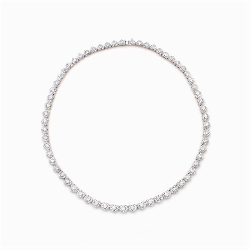 Girocollo Cuori in Oro Bianco 18kt e Diamanti