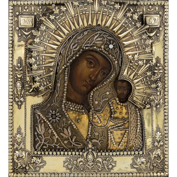 Icon depicting the Virgin of Kazan  (Moscow, 1805)  - Auction Old Master Paintings, Furniture, Sculpture and Works of Art - Colasanti Casa d'Aste