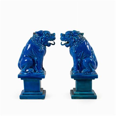 Coppia di Cani di Pho in Ceramica Invetriata