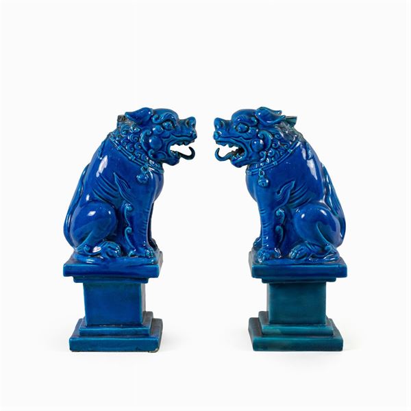 Coppia di cani di Pho in ceramica invetriata