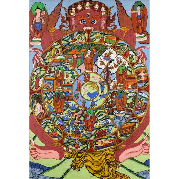 Thangka  (Tibet-Nepal, XIX-XX Sec.)  - Asta Dipinti Antichi, Arredi, Sculture e Oggetti d'Arte - Colasanti Casa d'Aste