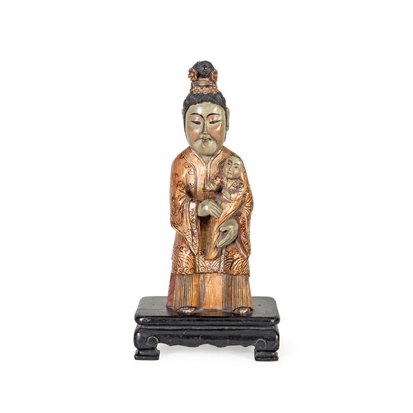 Polychrome wood sculpture  (China, 20th century)  - Auction Old Master Paintings, Furniture, Sculpture and Works of Art - Colasanti Casa d'Aste