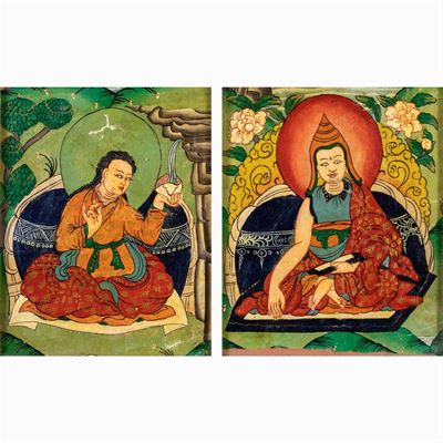 Coppia di Frammenti di Thangka