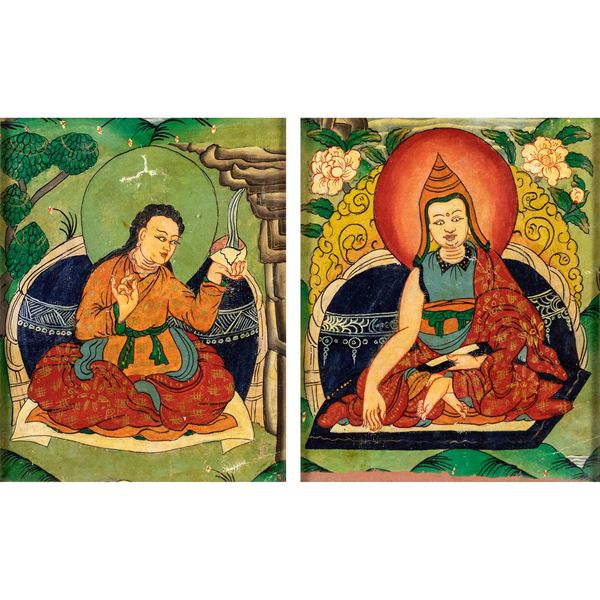 Coppia di frammenti di Thangka  (Nepal, XIX-XX Sec.)  - Asta Dipinti Antichi, Arredi, Sculture e Oggetti d'Arte - Colasanti Casa d'Aste