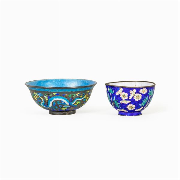 Due coppette in smalti cloisonnè