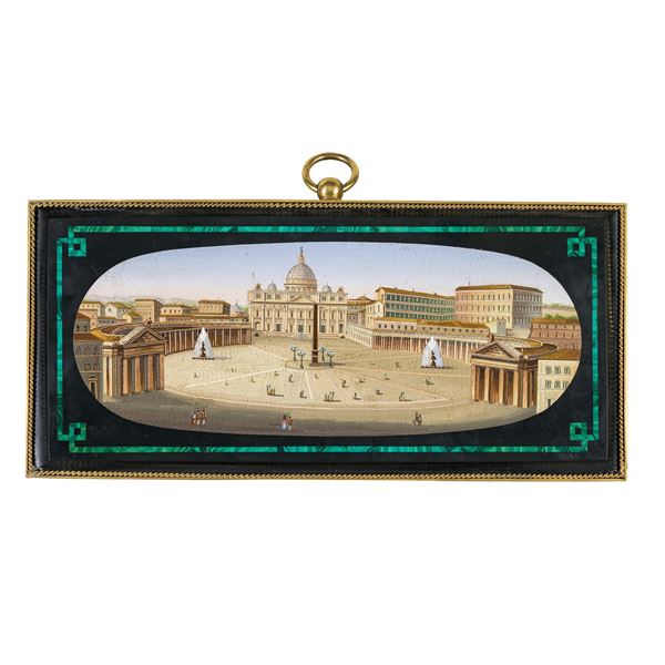 Placca rettangolare in micromosaico  (Roma, XIX Sec.)  - Asta Dipinti Antichi, Arredi, Sculture e Oggetti d'Arte - Colasanti Casa d'Aste