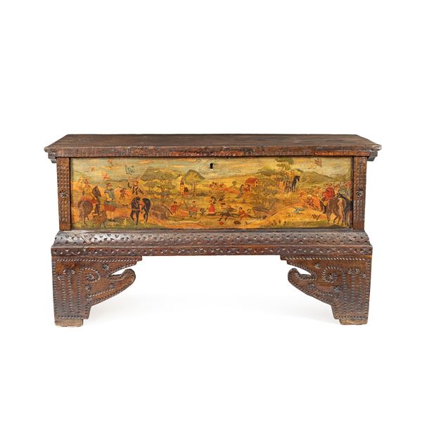 carved and painted wood chest