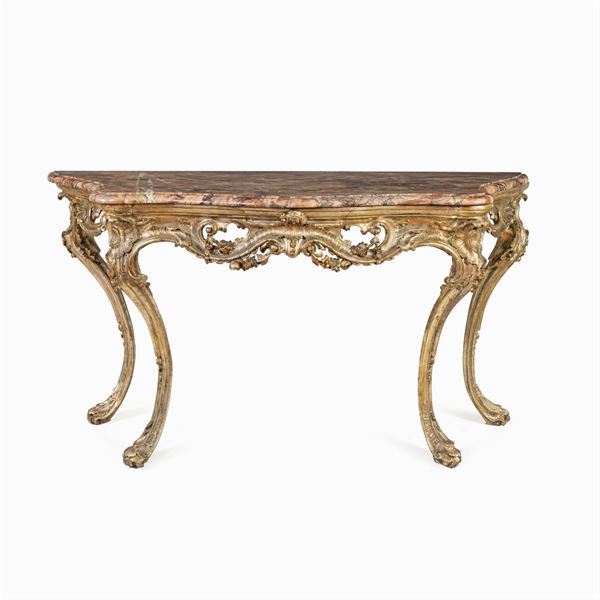 Console in legno intagliato e dorato a mecca