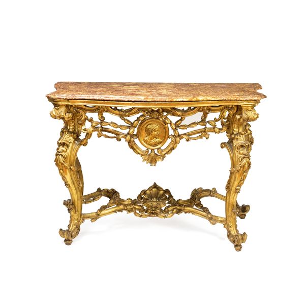 Gilded wood console  (Genoa, 18th century)  - Auction Old Master Paintings, Furniture, Sculpture and Works of Art - Colasanti Casa d'Aste