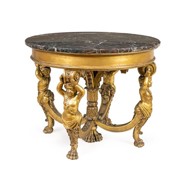D.P. Lepautre, tavolo da centro in legno dorato  (Francia, XIX Sec.)  - Asta Dipinti Antichi, Arredi, Sculture e Oggetti d'Arte - Colasanti Casa d'Aste