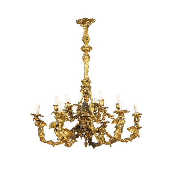 gilt bronze Chandelier with twelve lights  (France, 19th-20th century)  - Auction Old Master Paintings, Furniture, Sculpture and Works of Art - Colasanti Casa d'Aste