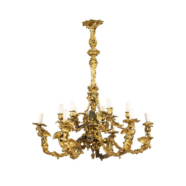 gilt bronze Chandelier with twelve lights