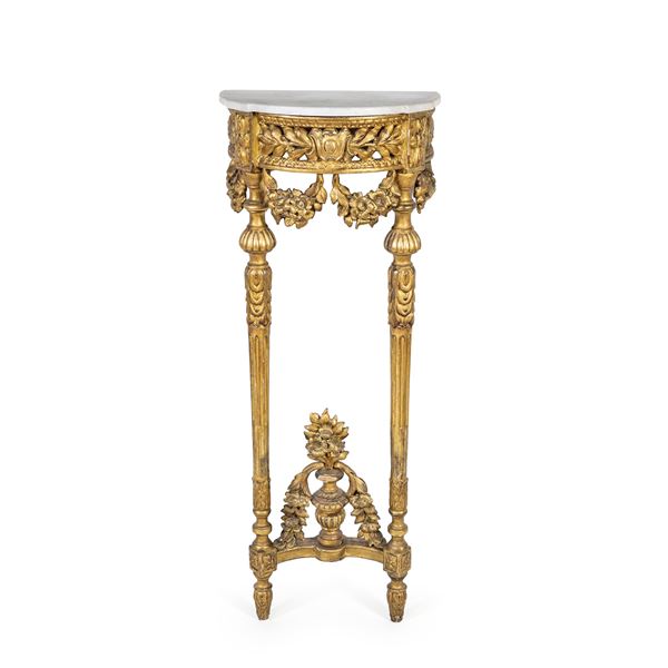 Gilded wood Demilune wall console  (Italy, 18th-19th century)  - Auction Old Master Paintings, Furniture, Sculpture and Works of Art - Colasanti Casa d'Aste