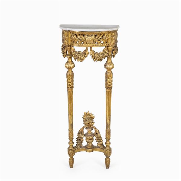 Console da muro demilune in legno dorato