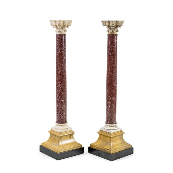 Pair of polychrome marble columns  (Rome, 19th -20th century)  - Auction Old Master Paintings, Furniture, Sculpture and Works of Art - Colasanti Casa d'Aste