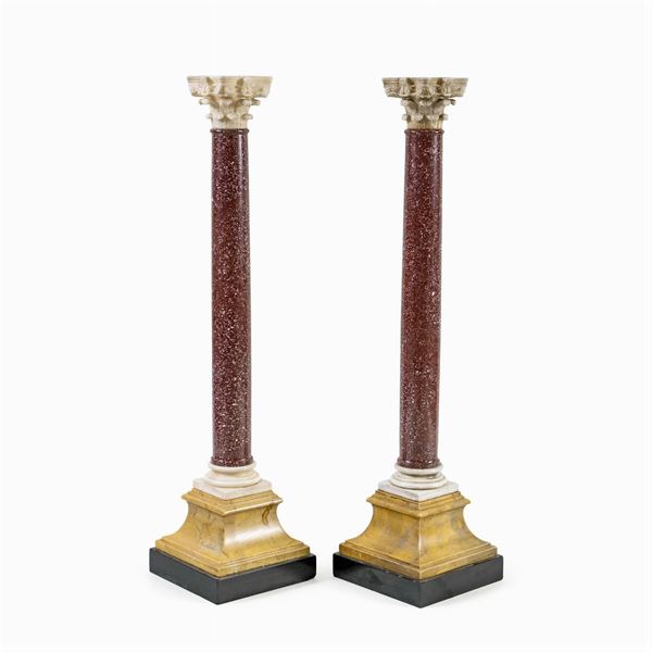 Coppia di colonne in marmi policromi  (Roma, XIX -XX Sec.)  - Asta Dipinti Antichi, Arredi, Sculture e Oggetti d'Arte - Colasanti Casa d'Aste