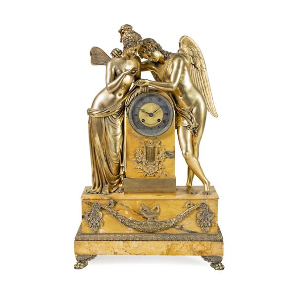 Orologio da tavolo in bronzo e marmo  (Francia, XIX Sec.)  - Asta Dipinti Antichi, Arredi, Sculture e Oggetti d'Arte - Colasanti Casa d'Aste