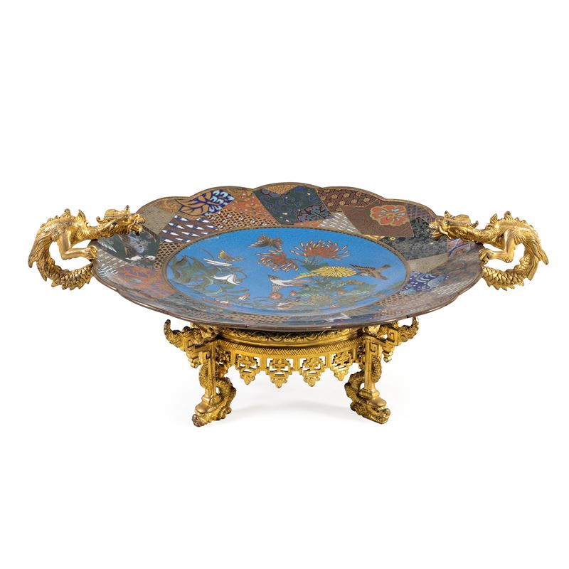 Alzata in Bronzo Dorato e Smalti Cloisonné