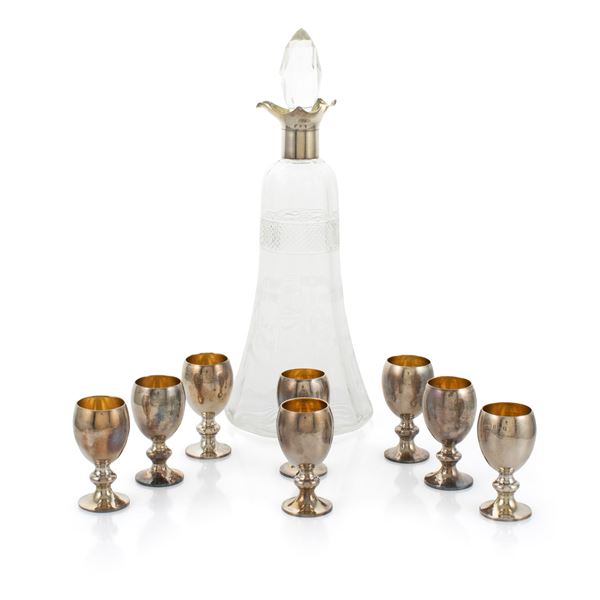 Silver and glass liqueur service (9)