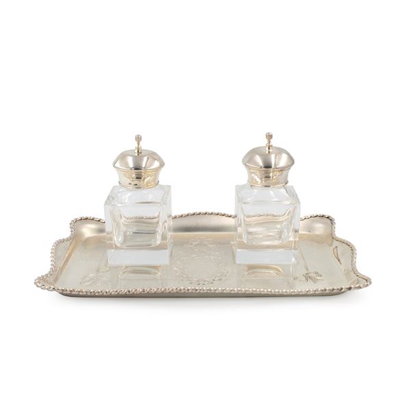 silver and crystal Inkwell  (Italy, 20th century)  - Auction Fine Silver and the Art of the Table - Colasanti Casa d'Aste