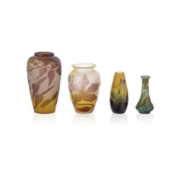 Group of four cameo glass vases