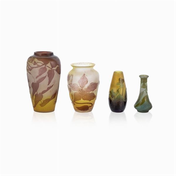 Group of four cameo glass vases