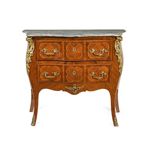 Louis XIV style commode in different woods