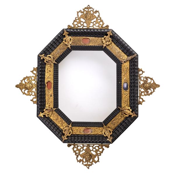 Octagonal wood and bronze frame