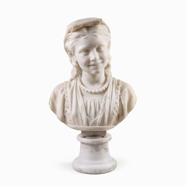 Busto ritratto in marmo bianco statuario