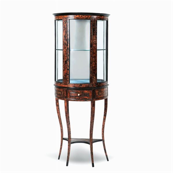 Decorated wood Demilune display case