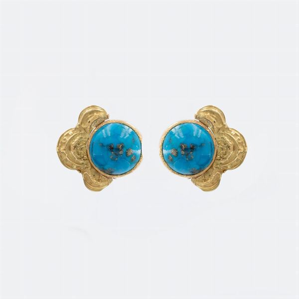 Orecchini a lobo in oro giallo 18kt e pietra dura  - Asta Asta a Tempo Web Only - Colasanti Casa d'Aste