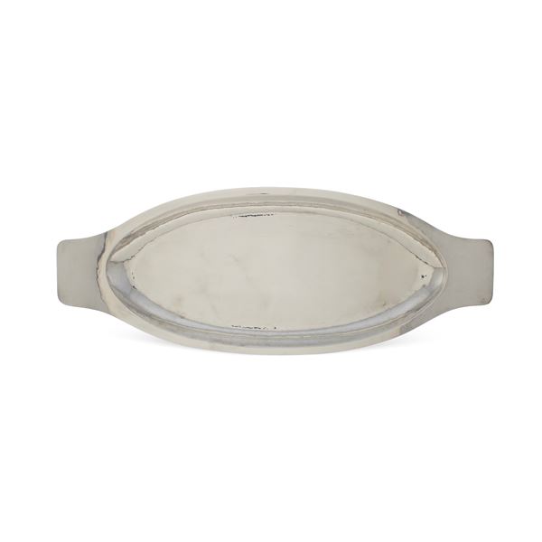 Large silver metal serving tray