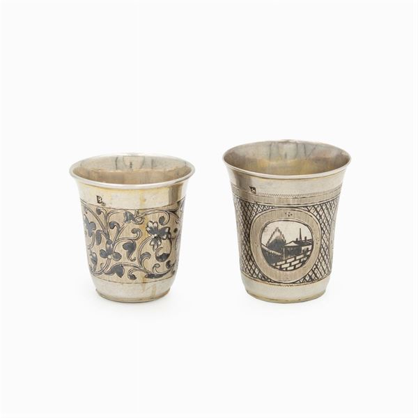 Two small silver and niello glasses