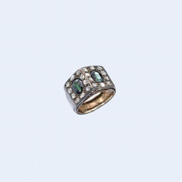Anello Decò in argento e pietre sintetiche