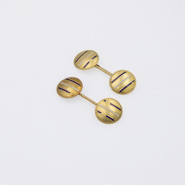 Gemelli tondi in oro giallo 18kt e smalti