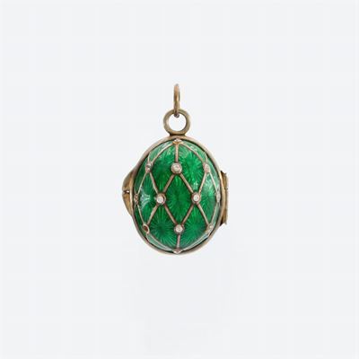 Pendente Uova in Argento Dorato e Smalto Verde e Pietre Sintetiche