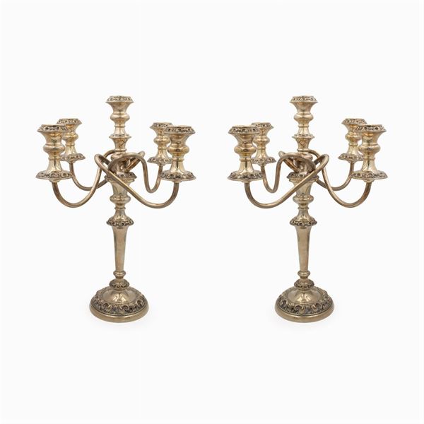 Pair of silver five-light candelabra