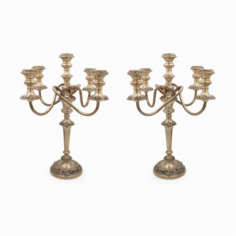 Coppia di Candelabri in Argento a Cinque Luci
