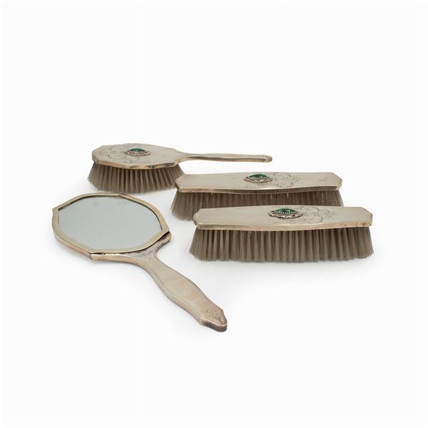 silver and malachite Toilet set in (4)