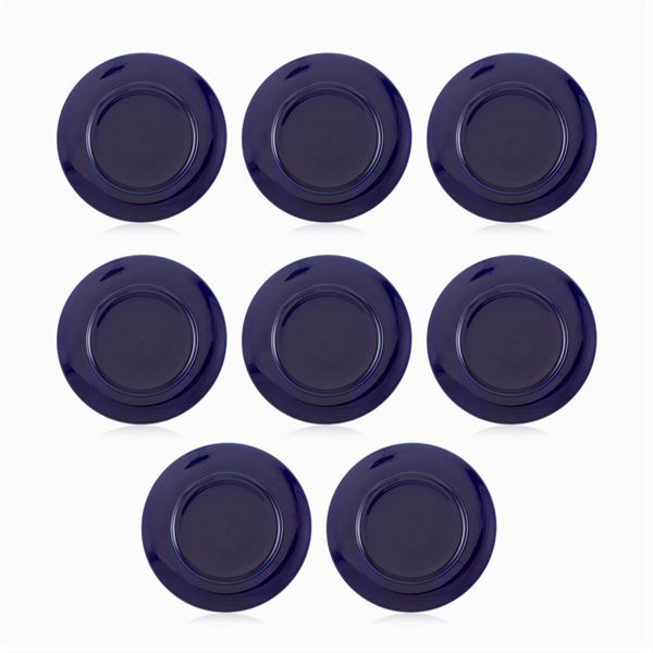 Limoges, Conquet JL, set of 8 cobalt blue porcelain under plates