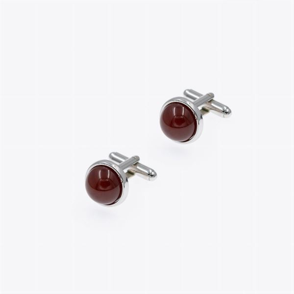 Gemelli in argento con corniola taglio cabochon