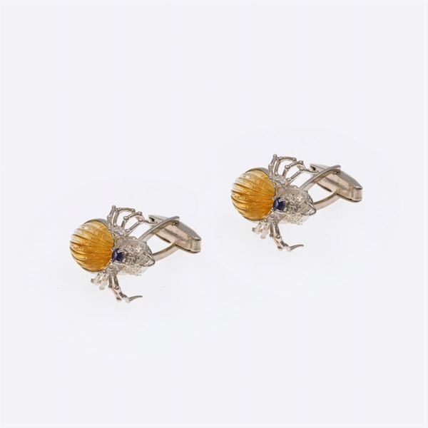Gemelli ragno in argento e quarzo citrino  - Auction Timed Auction Web Only - Colasanti Casa d'Aste