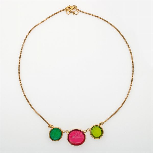 Collana in argento dorato e paste vitree