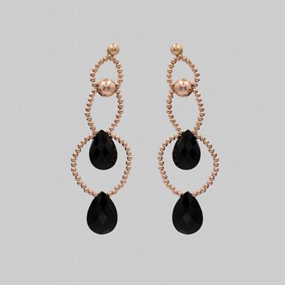 Orecchini Pendenti in Oro Giallo 18kt Ematite Rosa e Onice Nero