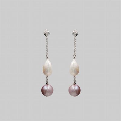 Orecchini Pendenti in Oro Bianco 18kt e Perle di Acqua Dolce