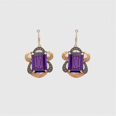 Orecchini a Monachina in Oro Rosa 9kt Argento e Pietra Viola